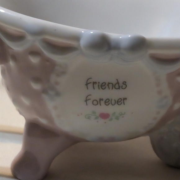 Pink and White Ceramic Precious Moments Wheelbarrow - Picture 5 of 7